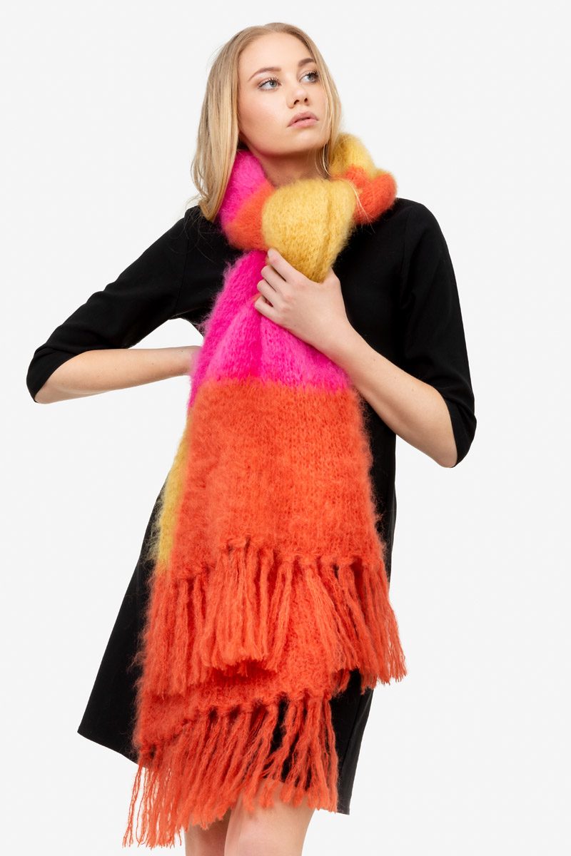 Model-StripedSnuggle-ClayFuschiaMustard